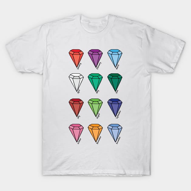 Birthstones Month Watercolor Chart T-Shirt by murialbezanson